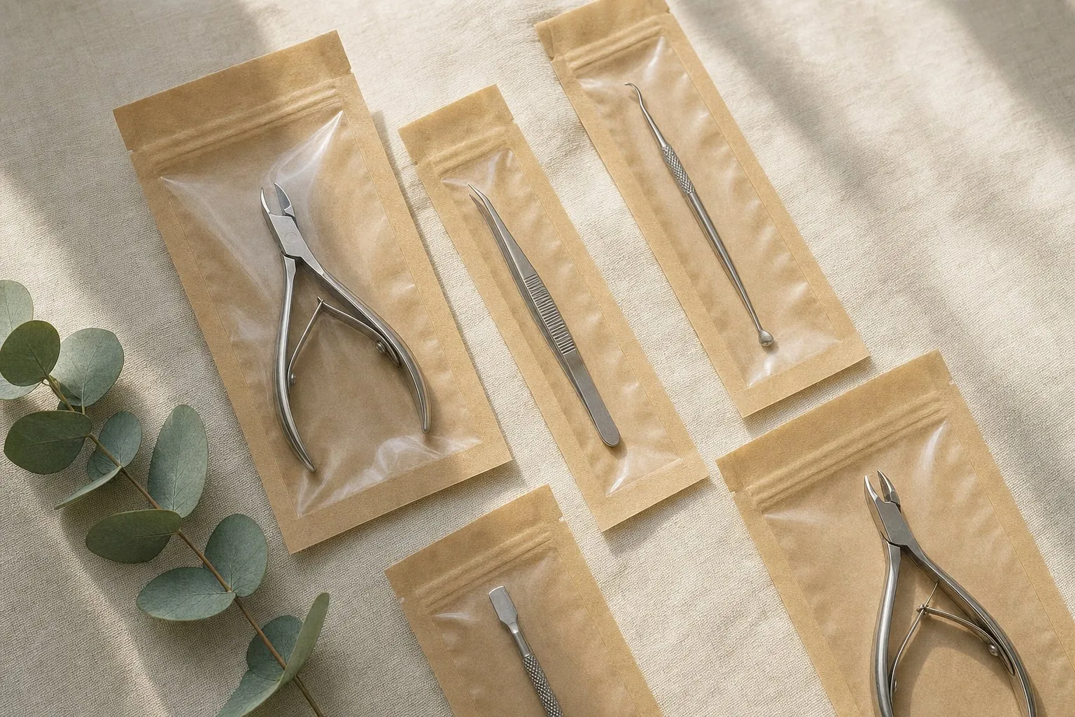 Sterile instruments in individual sealed pouches